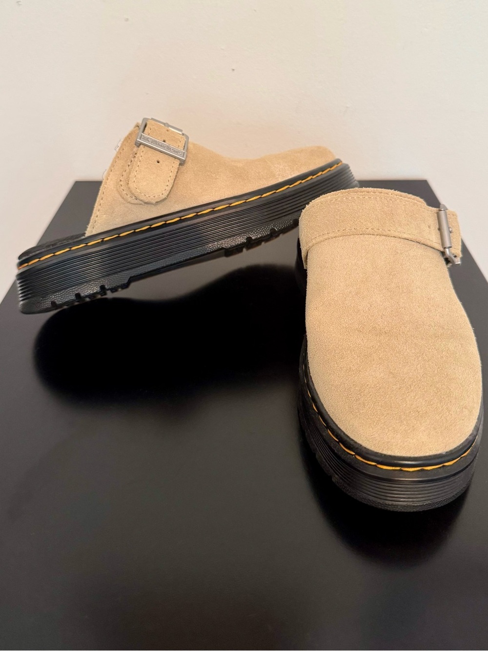 Womens Dr. Martens Suede Clog Sandals in Beige - Picture 10 of 11